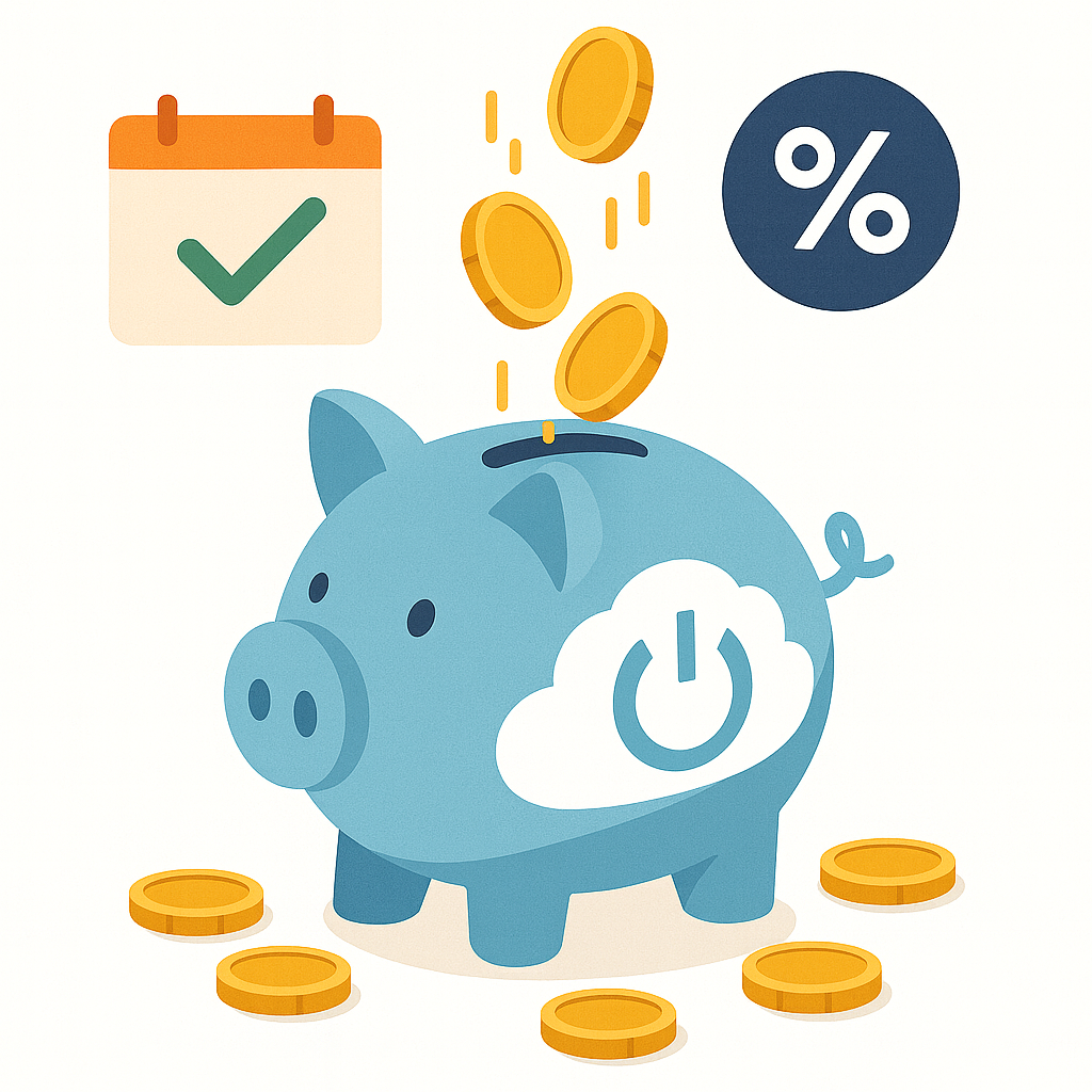 Ilustracja oszczędności - skarbonka z prowizjami